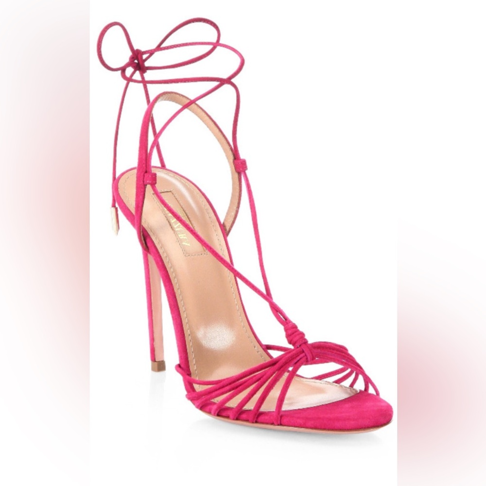 Aquazurra Whisper Sandal 105mm Pink Suede Strappy Sandal Heels size 39 EU / 9 US